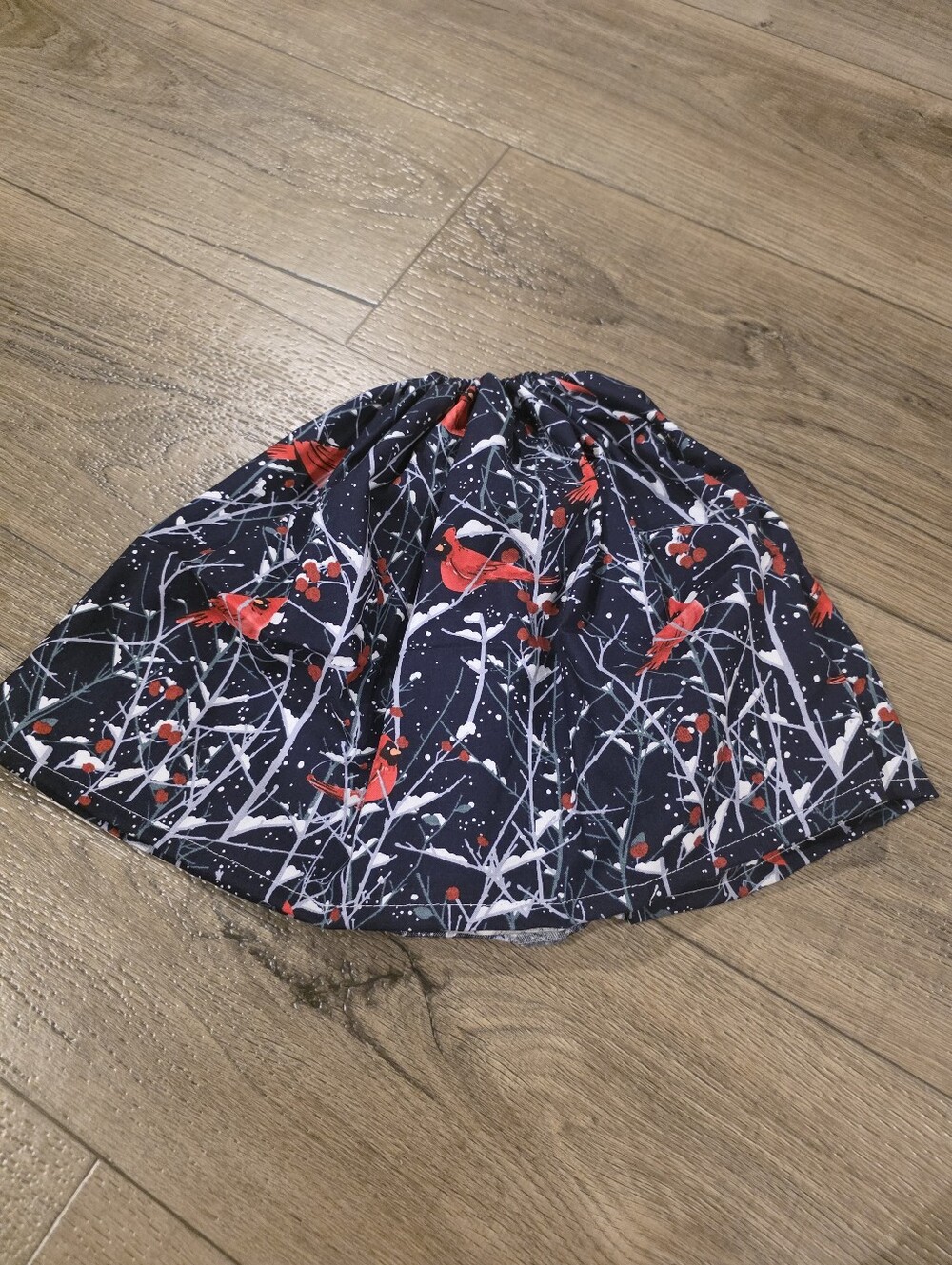 24" Handmade Navy Floral Cardinal Print Porch Goose Dress